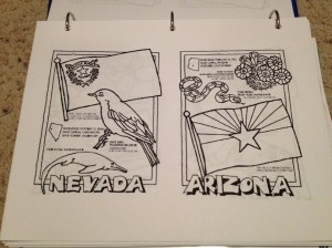 state fact coloring sheets for each of the 10 states we'll travel through